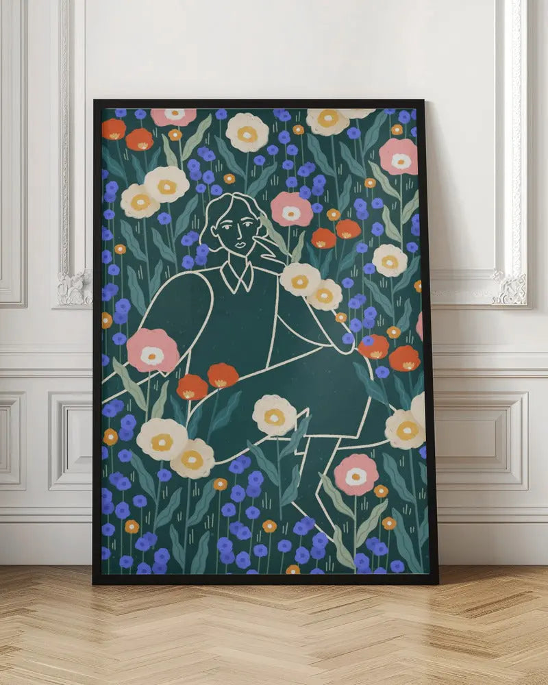 Line Lady With Florals - Stretched Canvas, Poster or Fine Art Print I Heart Wall Art