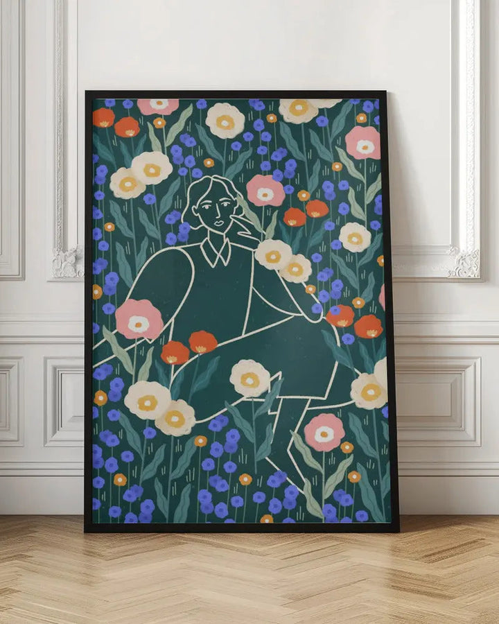 Line Lady With Florals - Stretched Canvas, Poster or Fine Art Print I Heart Wall Art