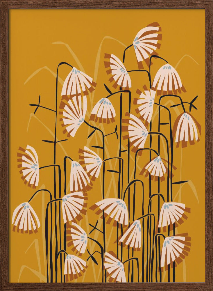 Linocut flower meadow mustard yellow - Stretched Canvas, Poster or Fine Art Print I Heart Wall Art