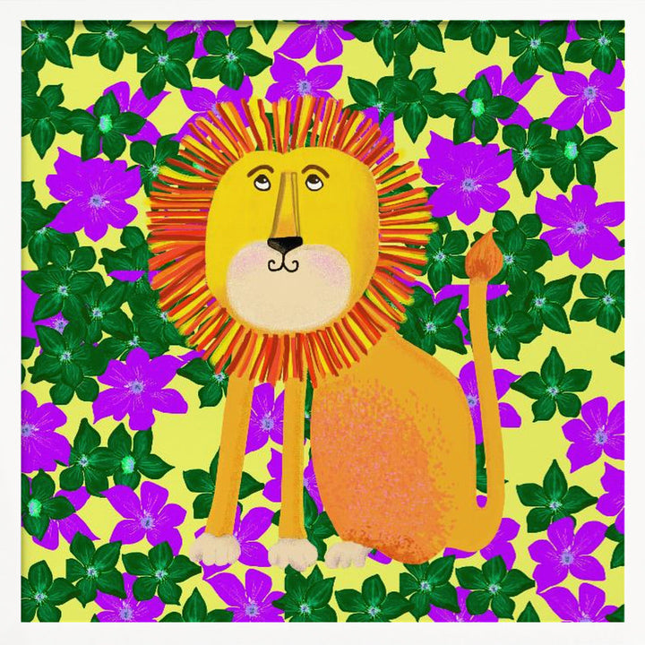 Lion in Flowers - Square Stretched Canvas, Poster or Fine Art Print I Heart Wall Art