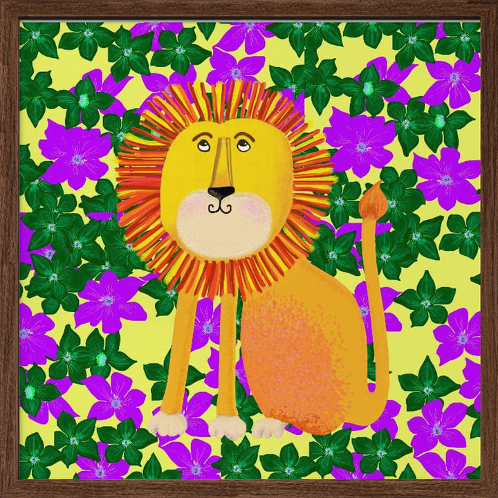 Lion in Flowers - Square Stretched Canvas, Poster or Fine Art Print I Heart Wall Art