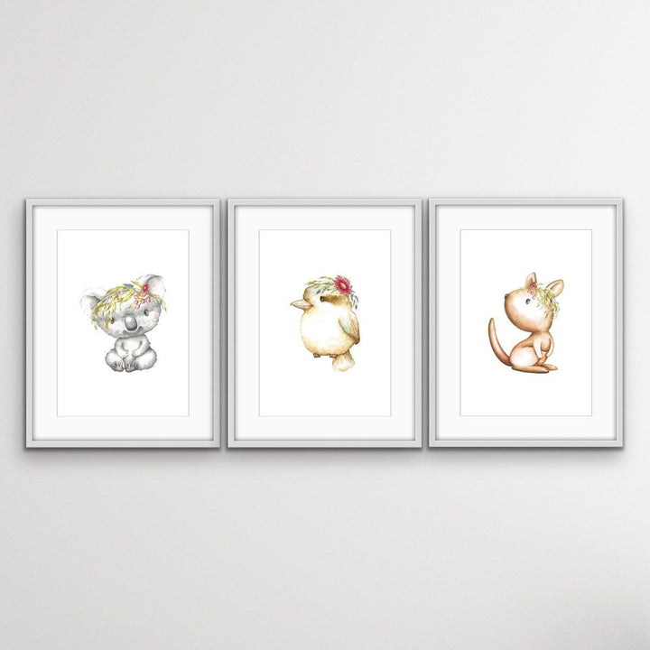 Little Aussies - Three Piece Australian Animal Print Set for Kids Triptych - I Heart Wall Art
