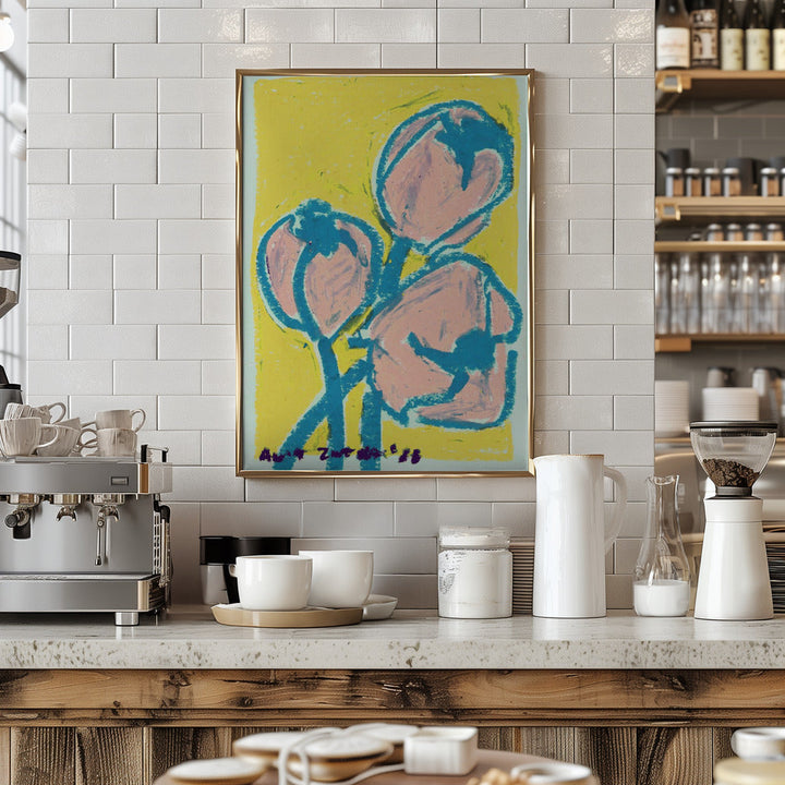 Little Tulips Blue - Stretched Canvas, Poster or Fine Art Print I Heart Wall Art