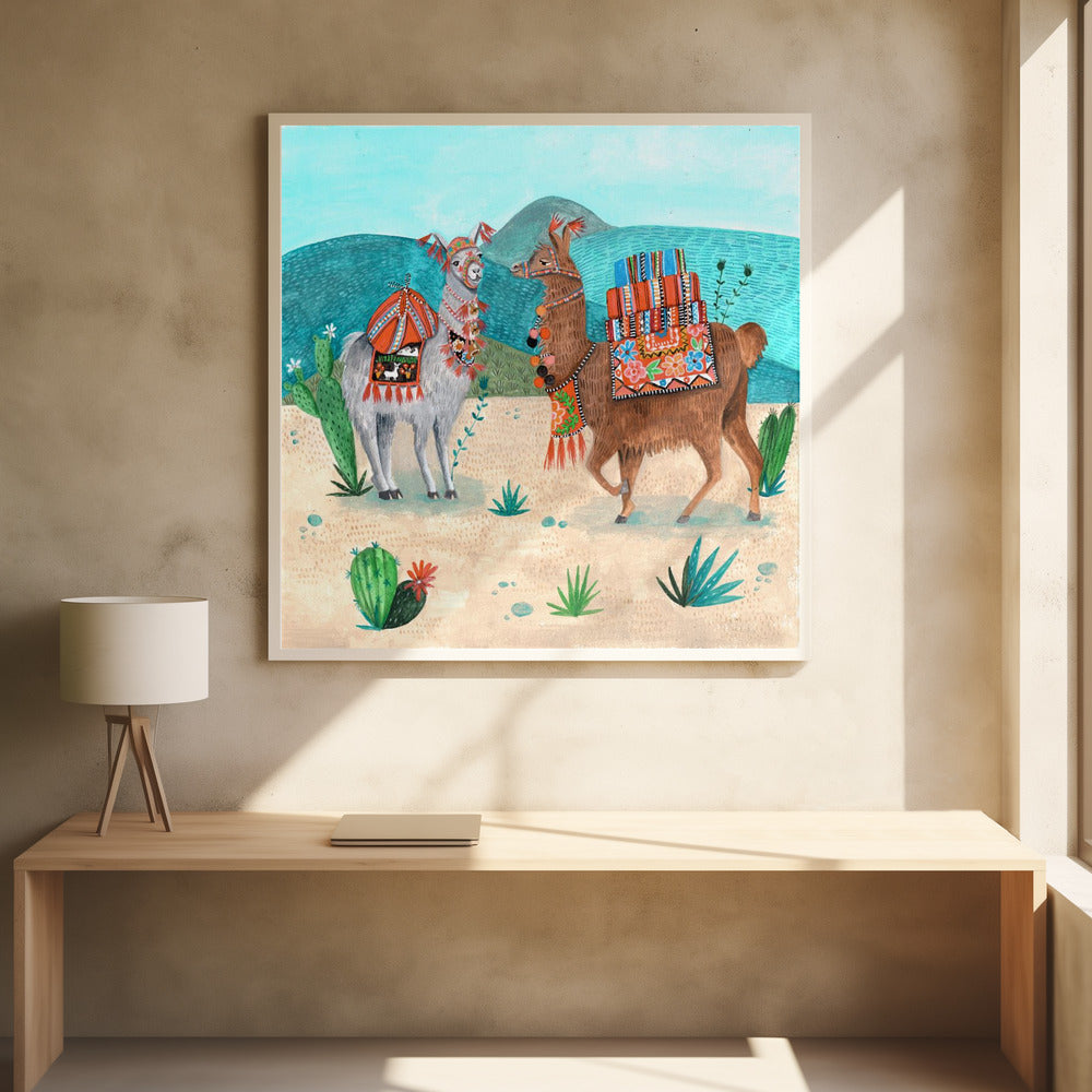 Llamas - Square Stretched Canvas, Poster or Fine Art Print I Heart Wall Art