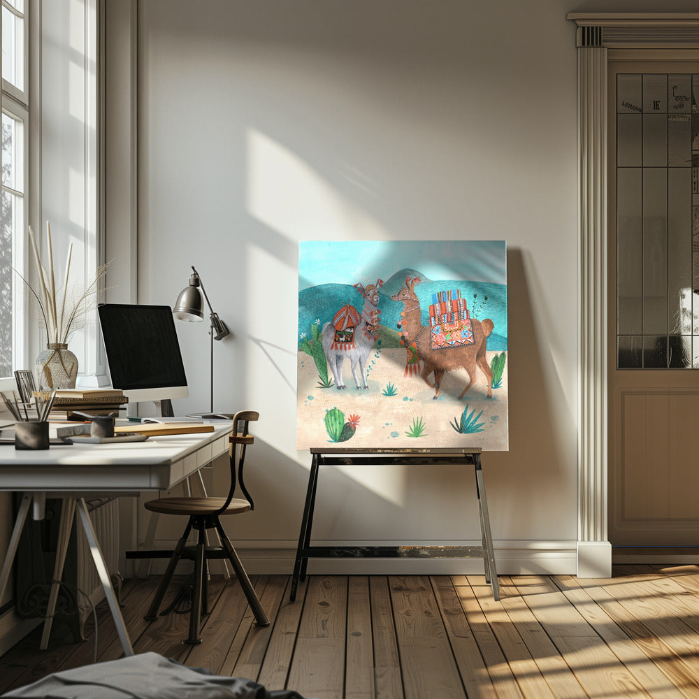 Llamas - Square Stretched Canvas, Poster or Fine Art Print I Heart Wall Art