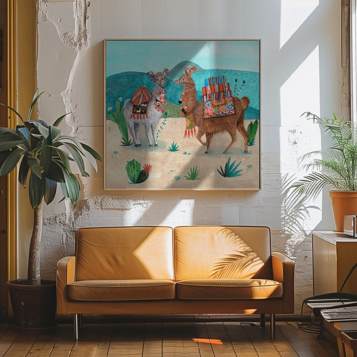 Llamas - Square Stretched Canvas, Poster or Fine Art Print I Heart Wall Art