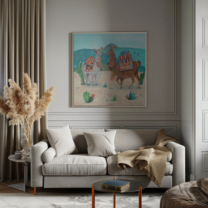 Llamas - Square Stretched Canvas, Poster or Fine Art Print I Heart Wall Art