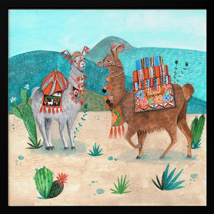 Llamas - Square Stretched Canvas, Poster or Fine Art Print I Heart Wall Art