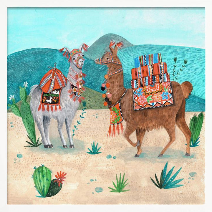 Llamas - Square Stretched Canvas, Poster or Fine Art Print I Heart Wall Art