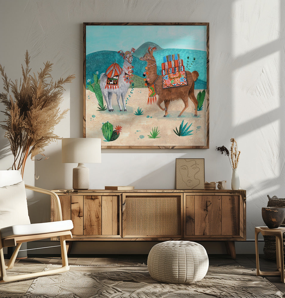 Llamas - Square Stretched Canvas, Poster or Fine Art Print I Heart Wall Art