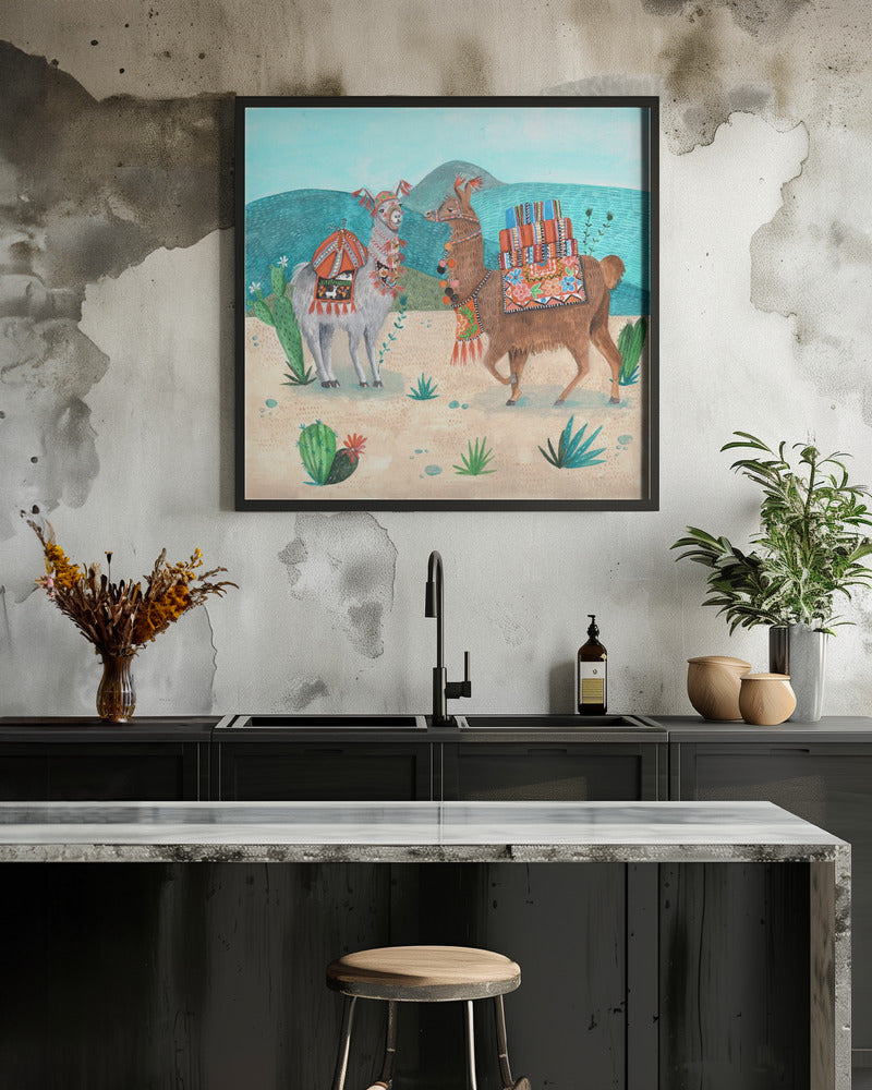 Llamas - Square Stretched Canvas, Poster or Fine Art Print I Heart Wall Art