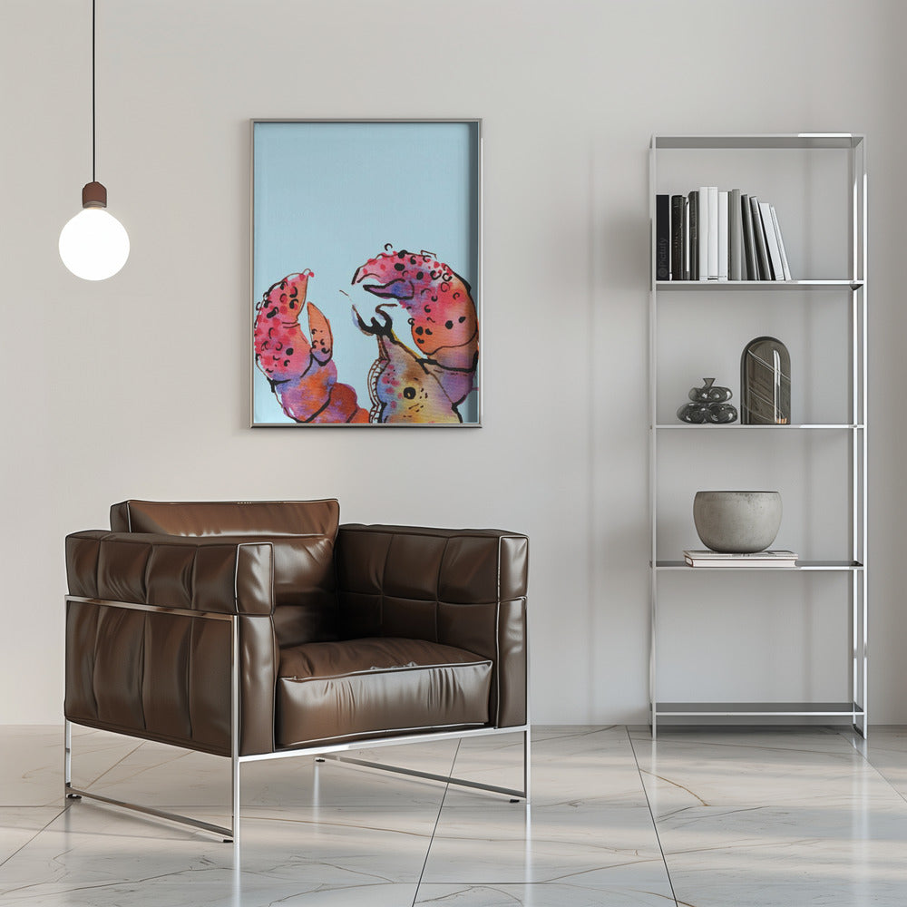 Lobster On Blue - Stretched Canvas, Poster or Fine Art Print I Heart Wall Art