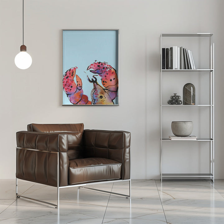 Lobster On Blue - Stretched Canvas, Poster or Fine Art Print I Heart Wall Art