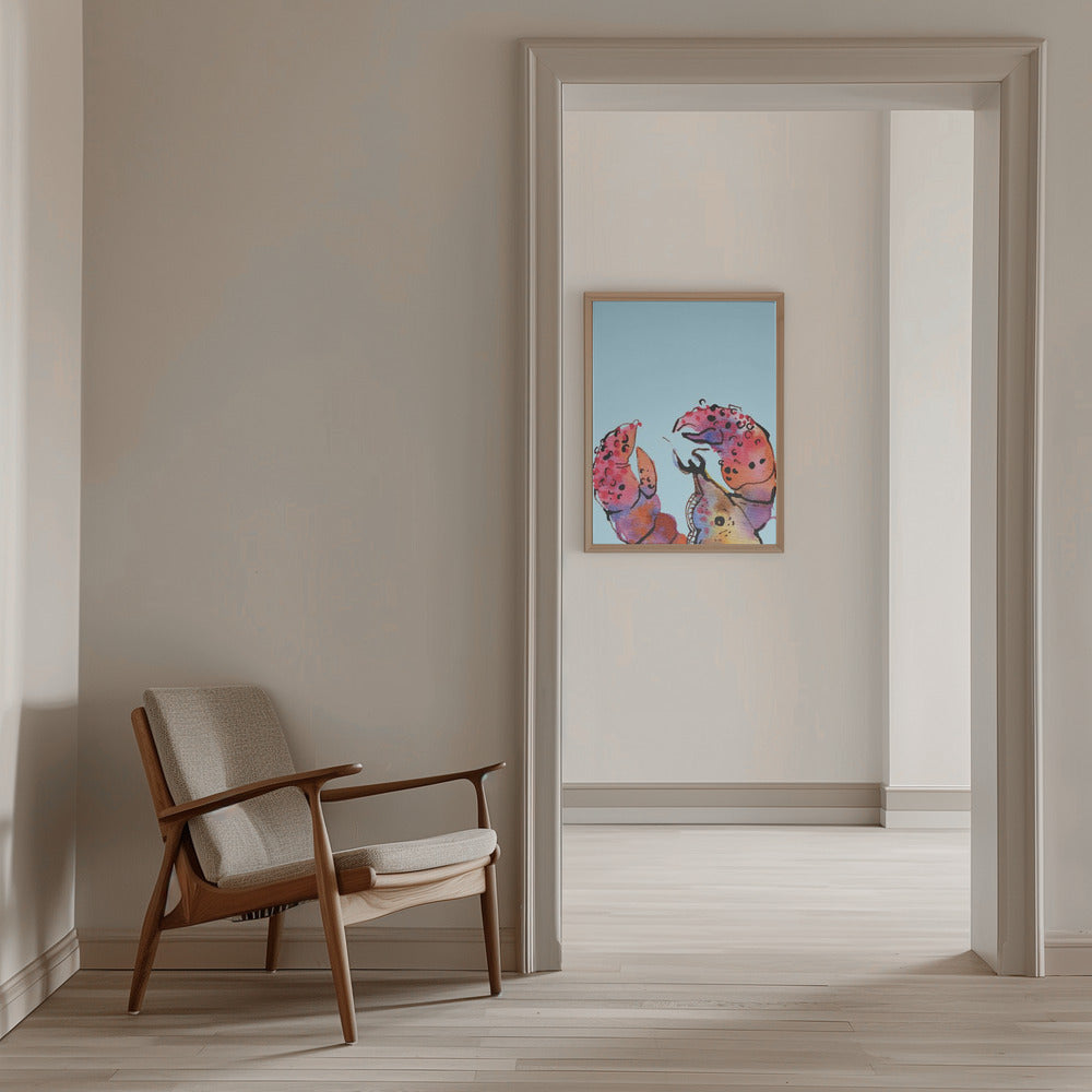 Lobster On Blue - Stretched Canvas, Poster or Fine Art Print I Heart Wall Art