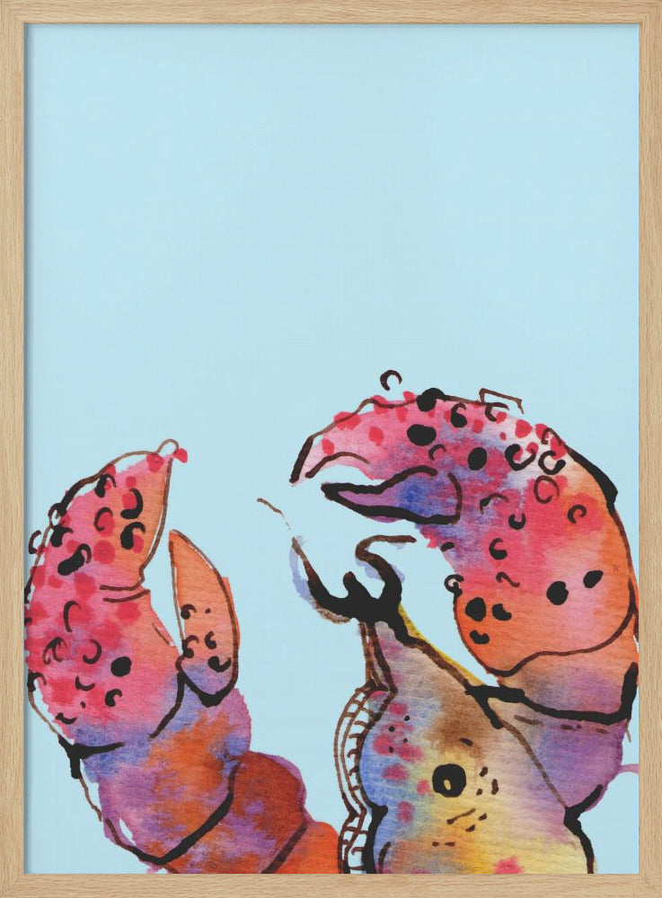 Lobster On Blue - Stretched Canvas, Poster or Fine Art Print I Heart Wall Art