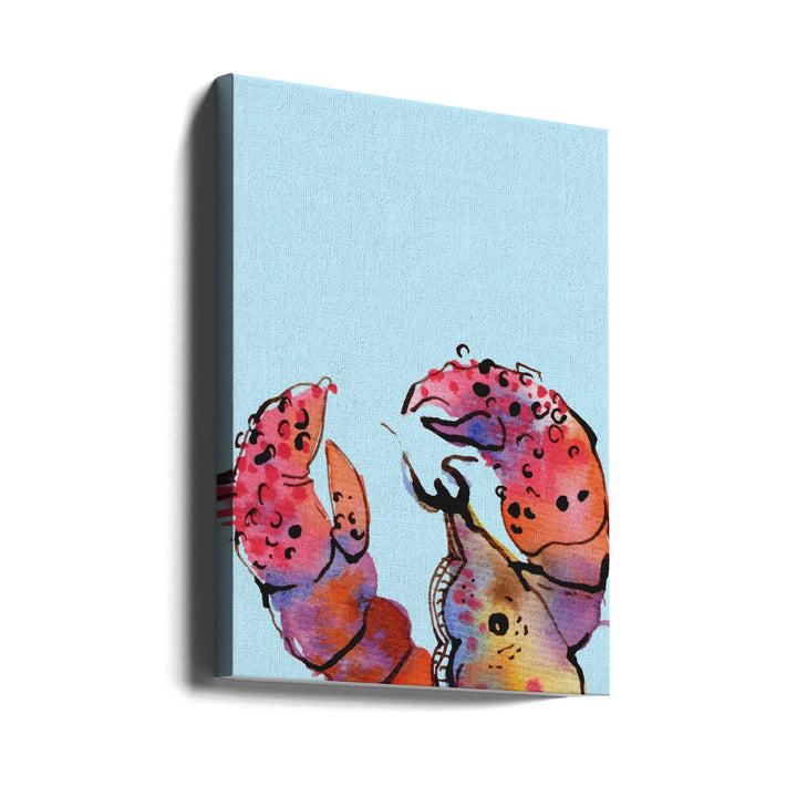 Lobster On Blue - Stretched Canvas, Poster or Fine Art Print I Heart Wall Art