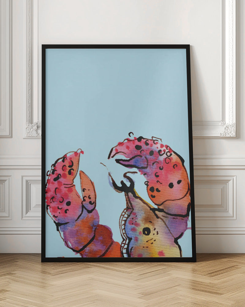 Lobster On Blue - Stretched Canvas, Poster or Fine Art Print I Heart Wall Art