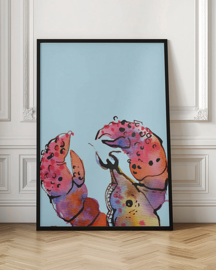Lobster On Blue - Stretched Canvas, Poster or Fine Art Print I Heart Wall Art