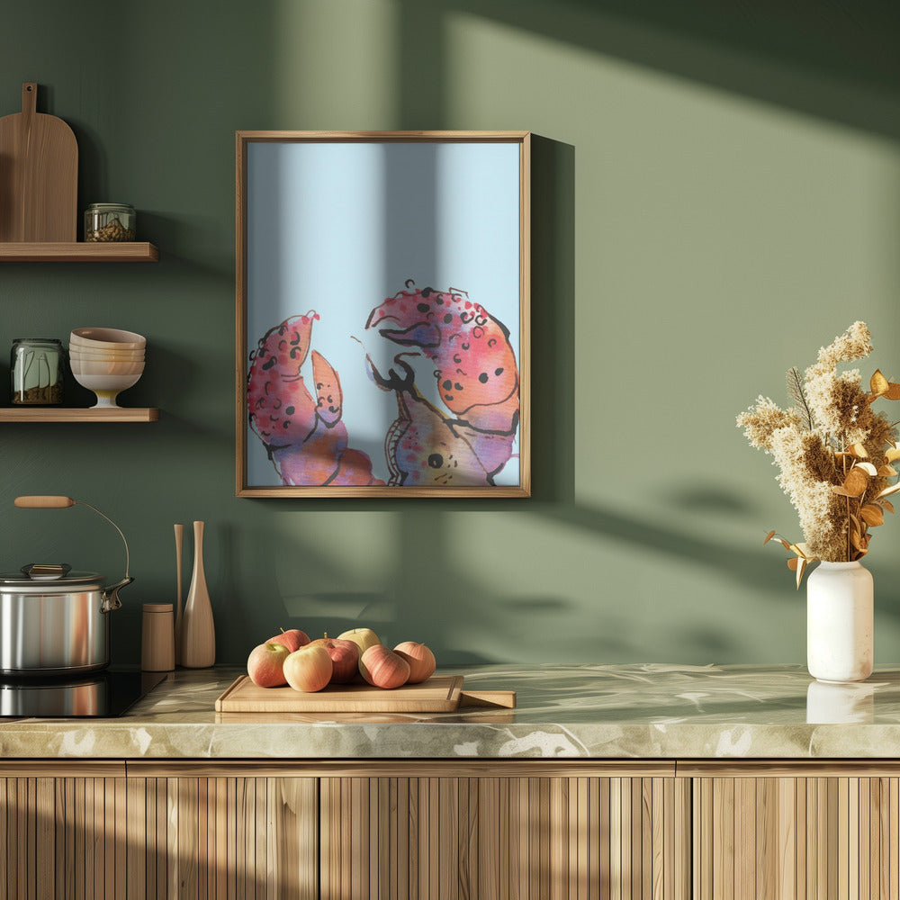 Lobster On Blue - Stretched Canvas, Poster or Fine Art Print I Heart Wall Art