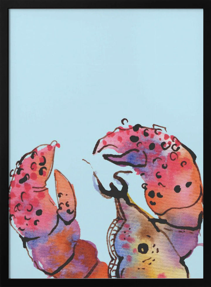 Lobster On Blue - Stretched Canvas, Poster or Fine Art Print I Heart Wall Art