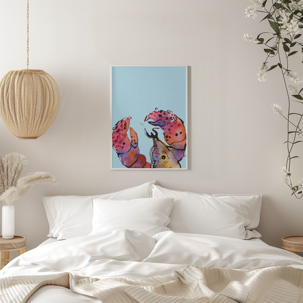 Lobster On Blue - Stretched Canvas, Poster or Fine Art Print I Heart Wall Art