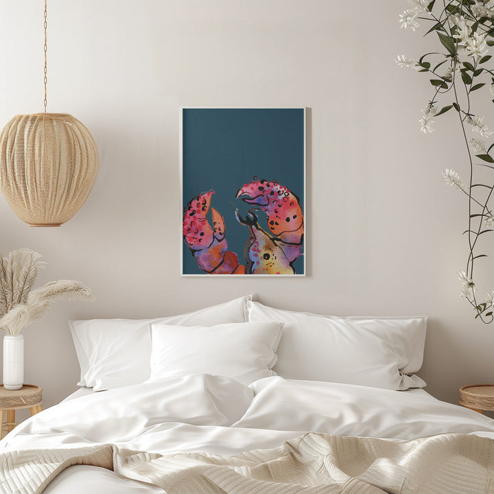Lobster On Dark Blue - Stretched Canvas, Poster or Fine Art Print I Heart Wall Art