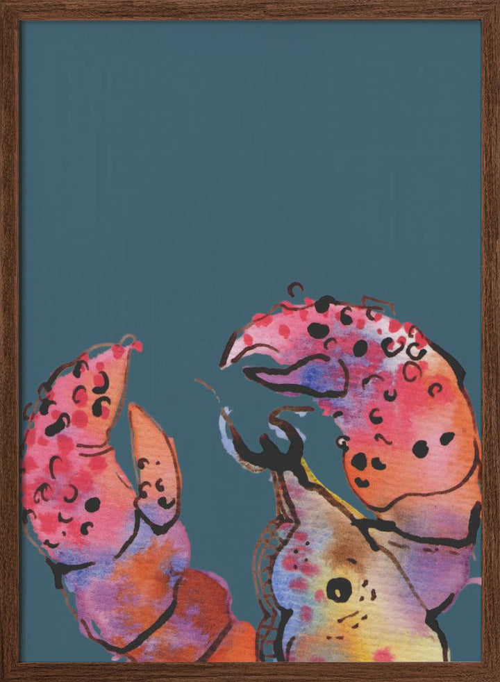 Lobster On Dark Blue - Stretched Canvas, Poster or Fine Art Print I Heart Wall Art