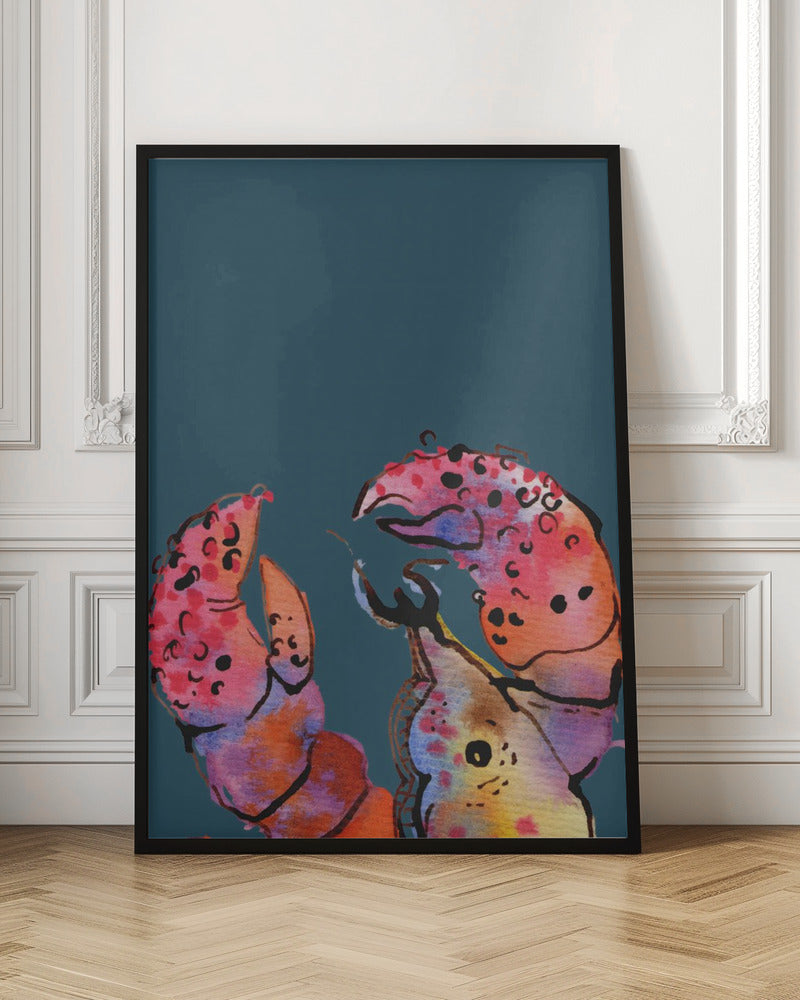 Lobster On Dark Blue - Stretched Canvas, Poster or Fine Art Print I Heart Wall Art