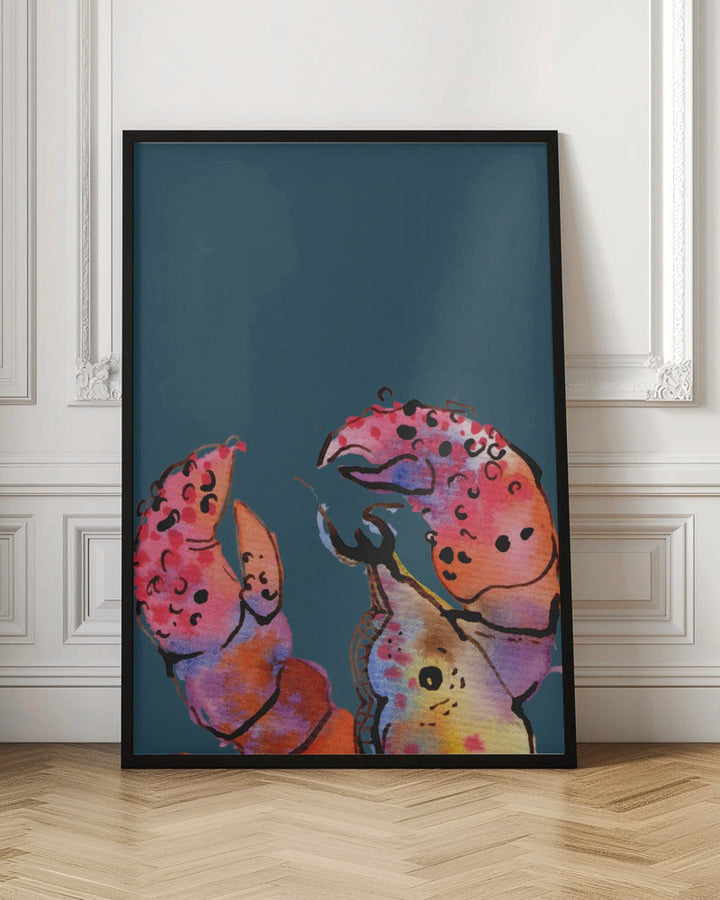 Lobster On Dark Blue - Stretched Canvas, Poster or Fine Art Print I Heart Wall Art