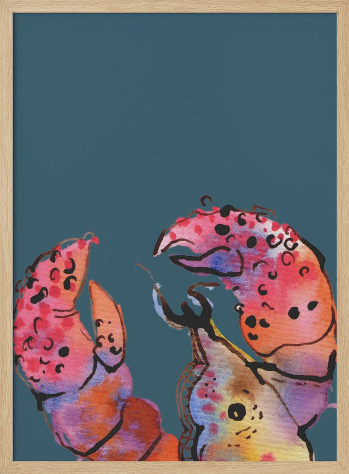 Lobster On Dark Blue - Stretched Canvas, Poster or Fine Art Print I Heart Wall Art