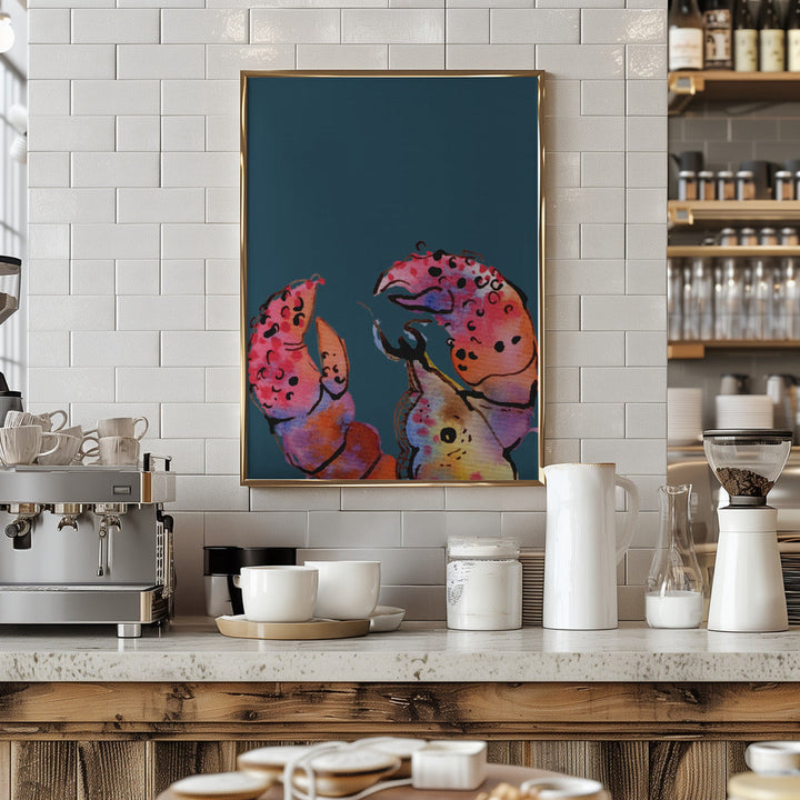 Lobster On Dark Blue - Stretched Canvas, Poster or Fine Art Print I Heart Wall Art