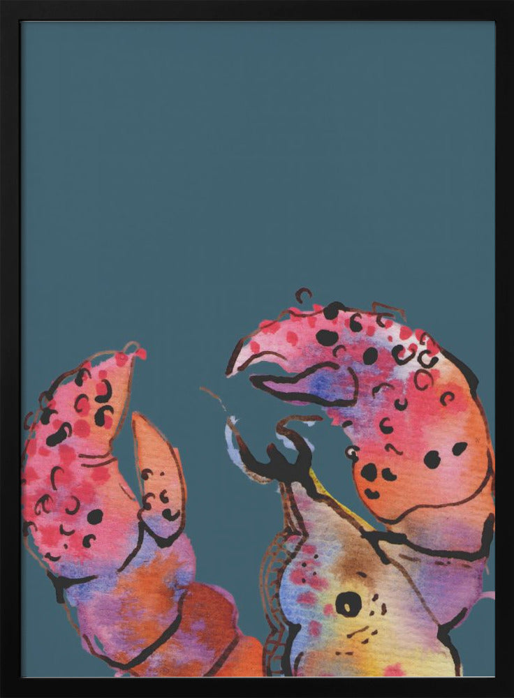 Lobster On Dark Blue - Stretched Canvas, Poster or Fine Art Print I Heart Wall Art