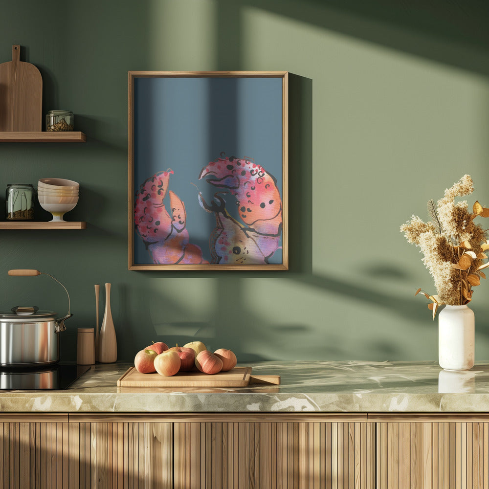 Lobster On Dark Blue - Stretched Canvas, Poster or Fine Art Print I Heart Wall Art