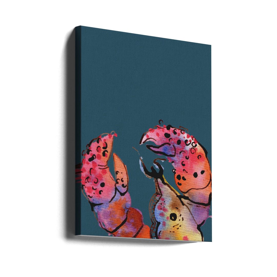 Lobster On Dark Blue - Stretched Canvas, Poster or Fine Art Print I Heart Wall Art