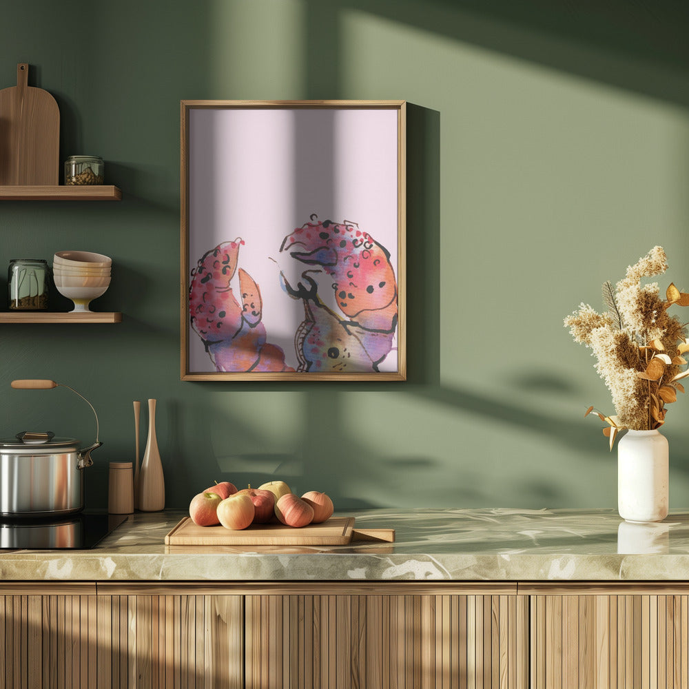 Lobster On Pink - Stretched Canvas, Poster or Fine Art Print I Heart Wall Art