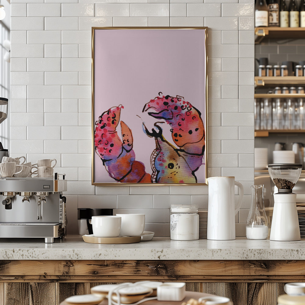 Lobster On Pink - Stretched Canvas, Poster or Fine Art Print I Heart Wall Art
