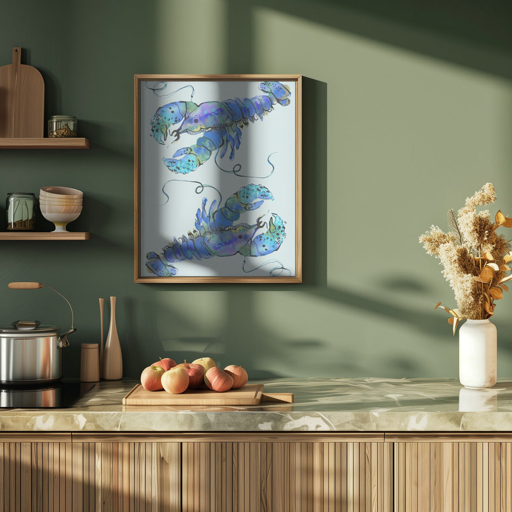 Lobsters On Azure - Stretched Canvas, Poster or Fine Art Print I Heart Wall Art