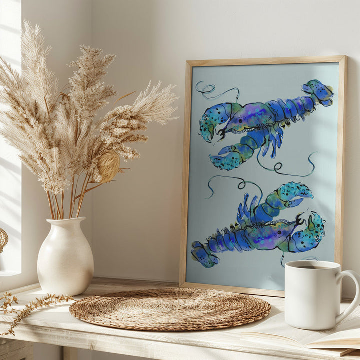 Lobsters On Azure - Stretched Canvas, Poster or Fine Art Print I Heart Wall Art