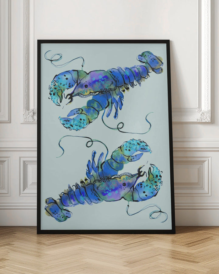 Lobsters On Azure - Stretched Canvas, Poster or Fine Art Print I Heart Wall Art