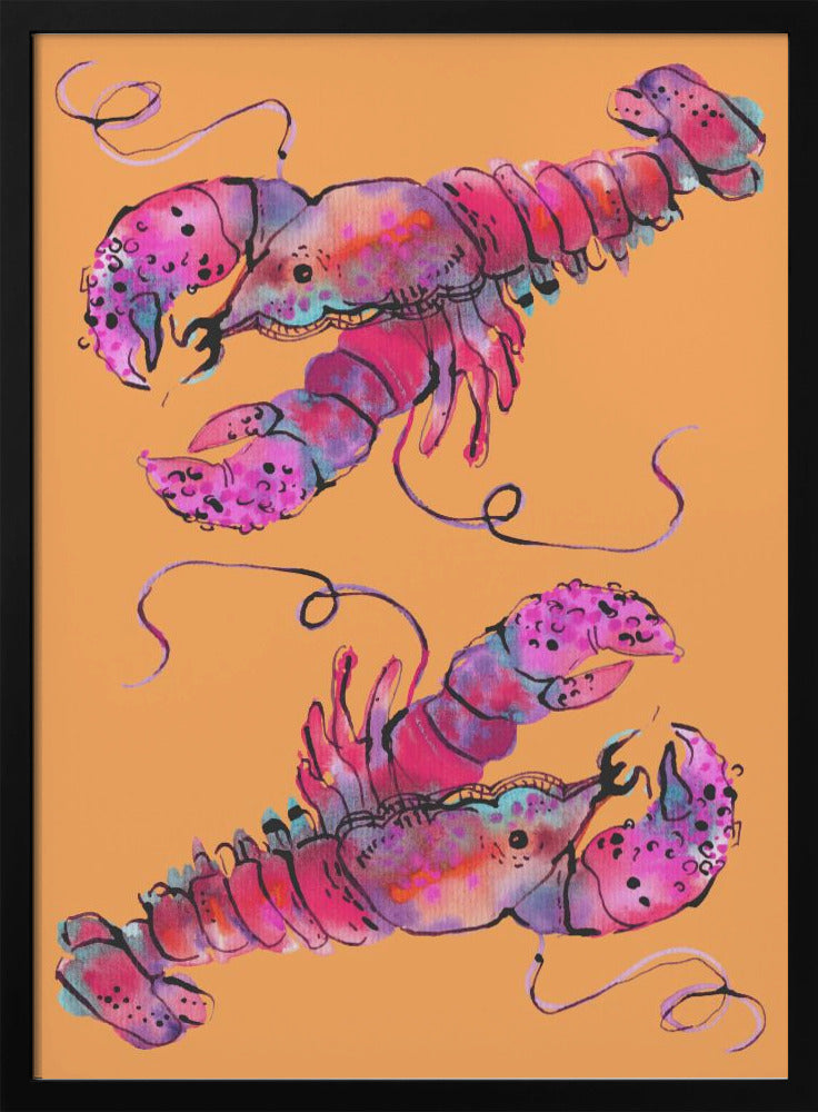 Lobsters On Orange - Stretched Canvas, Poster or Fine Art Print I Heart Wall Art