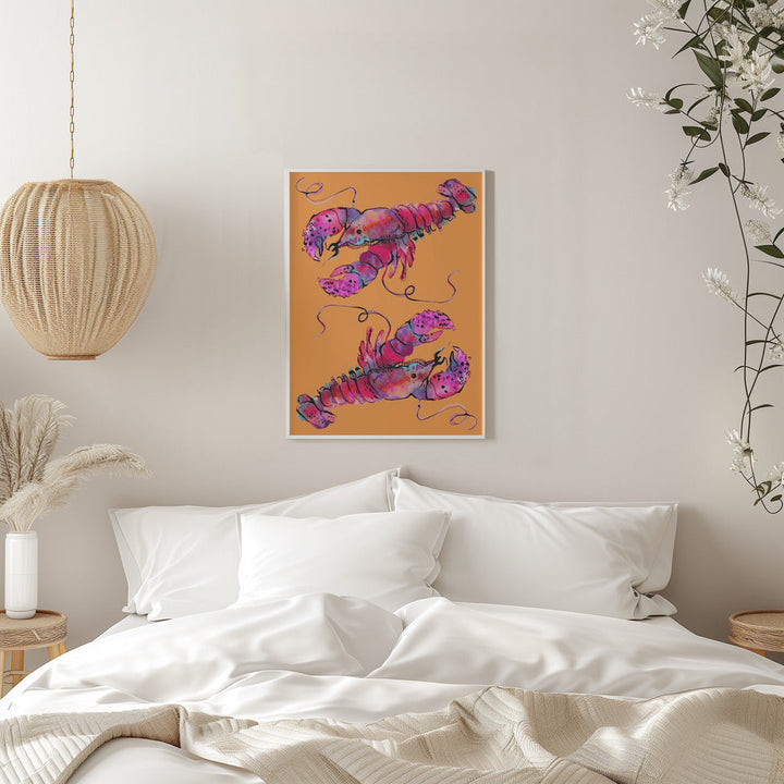 Lobsters On Orange - Stretched Canvas, Poster or Fine Art Print I Heart Wall Art