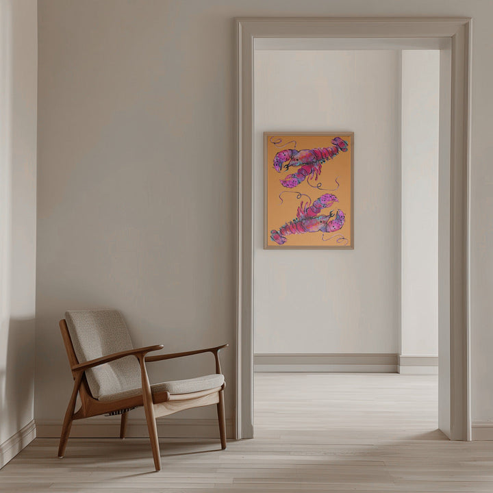 Lobsters On Orange - Stretched Canvas, Poster or Fine Art Print I Heart Wall Art
