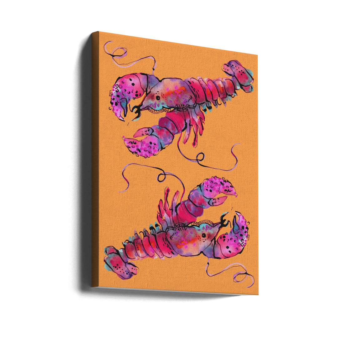 Lobsters On Orange - Stretched Canvas, Poster or Fine Art Print I Heart Wall Art