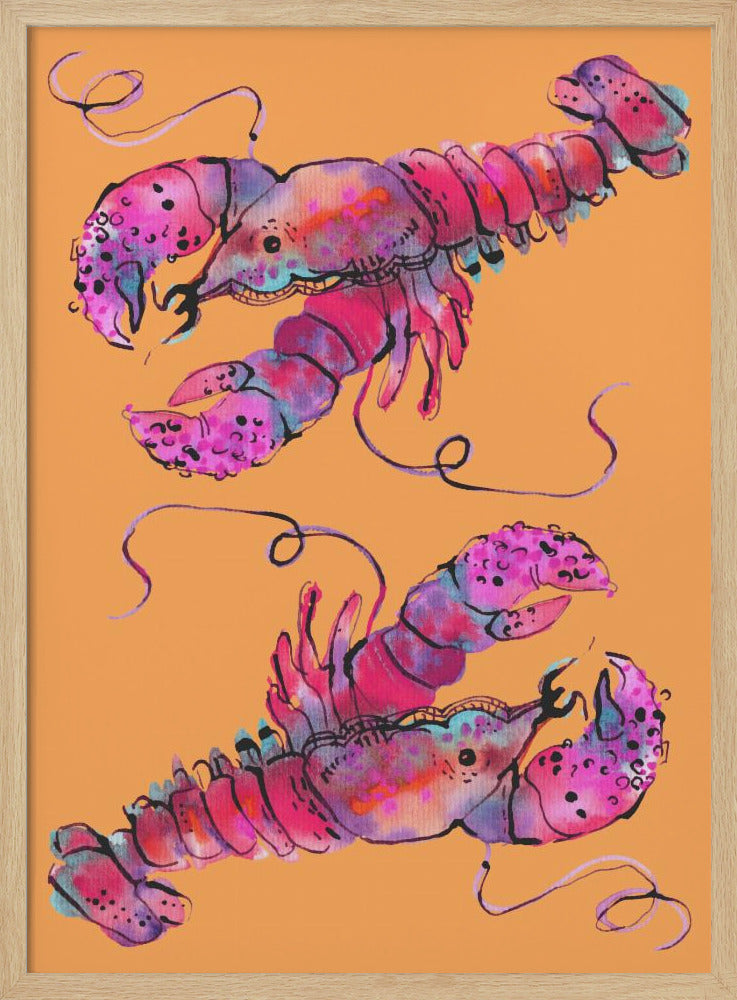 Lobsters On Orange - Stretched Canvas, Poster or Fine Art Print I Heart Wall Art