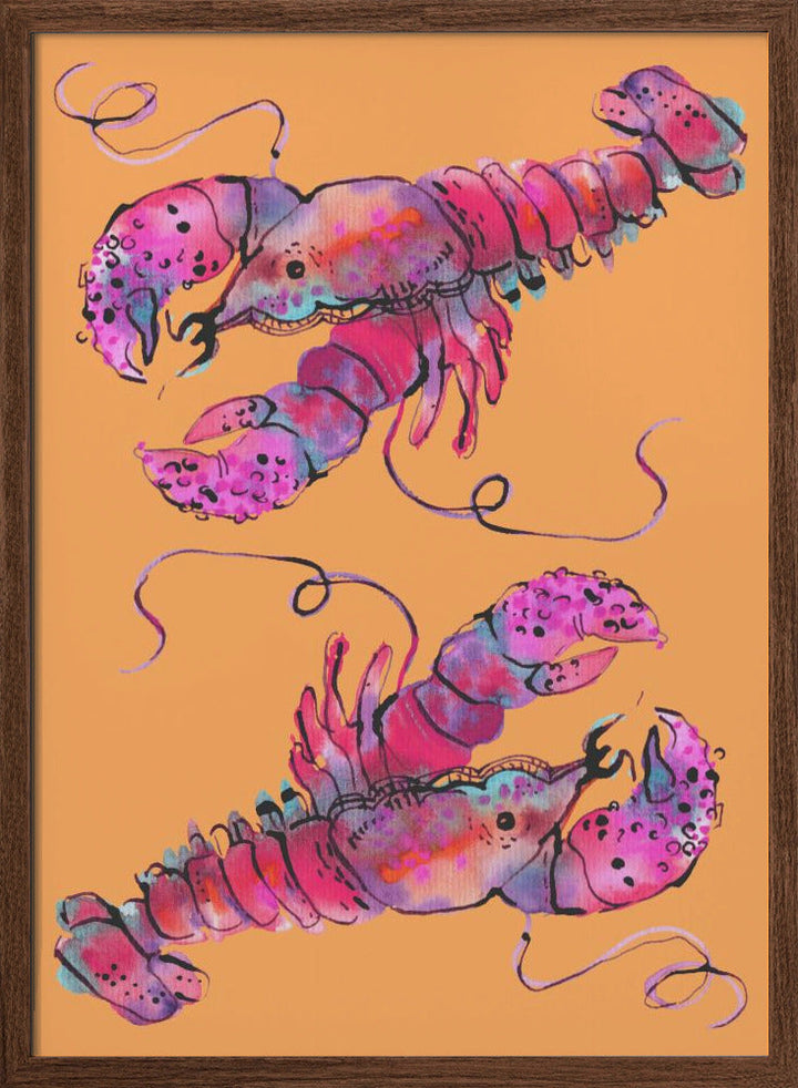 Lobsters On Orange - Stretched Canvas, Poster or Fine Art Print I Heart Wall Art