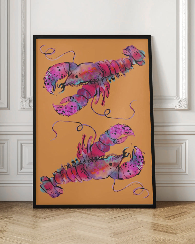 Lobsters On Orange - Stretched Canvas, Poster or Fine Art Print I Heart Wall Art