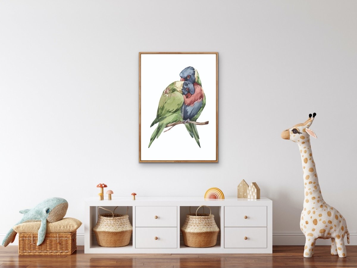 Lorikeets Nursery Sketch - Australian Native Animal Stretched Canvas or Wall Art Print - I Heart Wall Art - Poster Print, Canvas Print or Framed Art Print