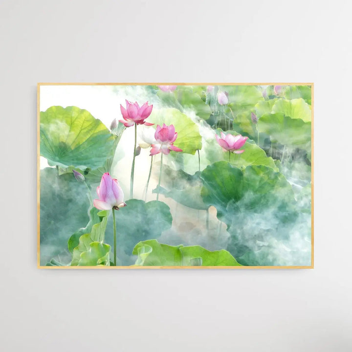 Lotus Summer - Pink Flower with Leaves Wall Art I Heart Wall Art Australia 