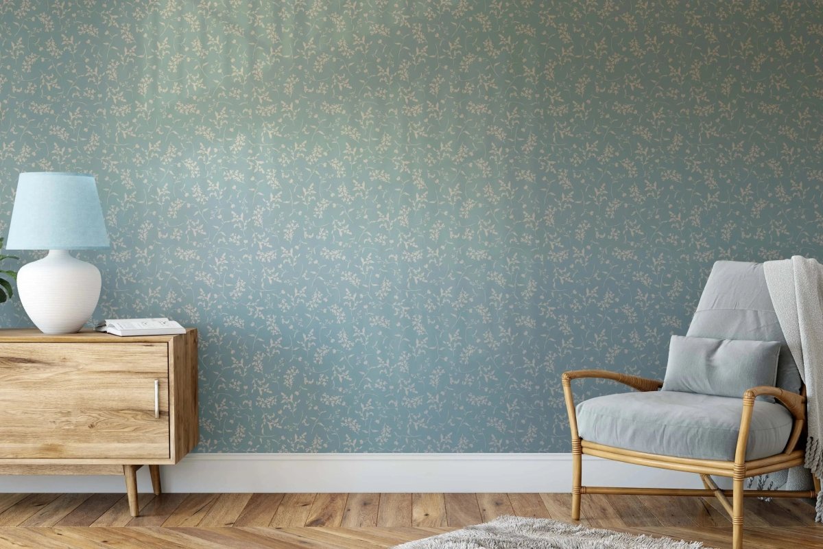 Lulu In Vintage Blue' - Vintage Blue and Cream Leaf Removable Wallpaper - I Heart Wall Art - Poster Print, Canvas Print or Framed Art Print
