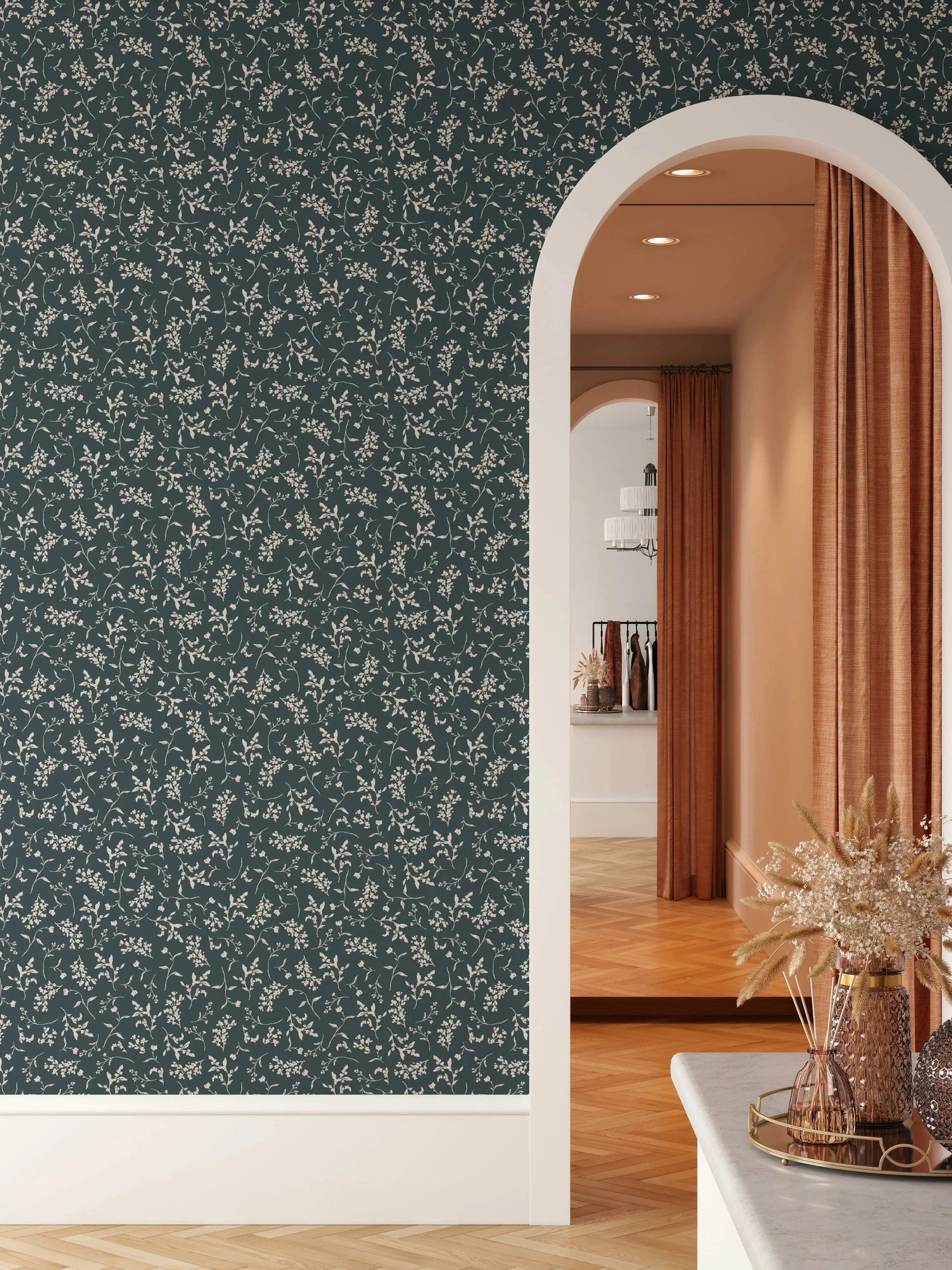 Lulu In Vintage Green' - Vintage Green and Cream Leaf Removable Wallpaper I Heart Wall Art Australia